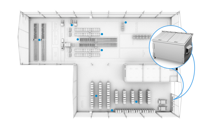 Grafisk kort over fabrik med container